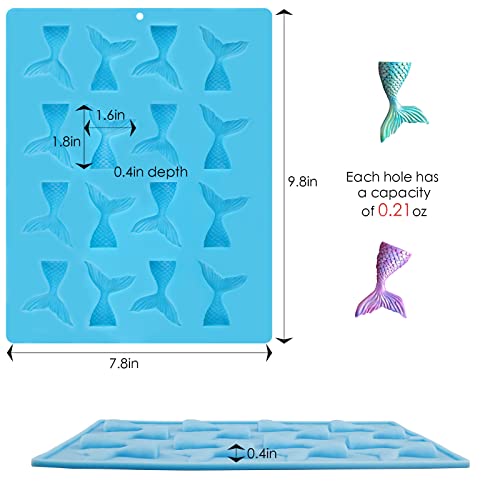 Image of Sakolla 2 Pack Mermaid Tail Molds, Mermaid Molds for Chocolate, Cake Decoration Candy Cupcakes Resin Gummies (Blue)