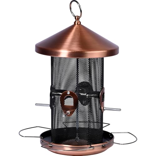 dobar 11517 Grande mangeoire avec 4 Barres d'envol et Arceau en métal pour atterrisser, 20 x 20 x 32 cm, métal, cuivre