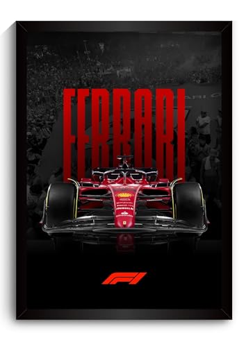Image of Ferrari F1 Poster | Framed Ferrari F1 Car A4 Sized (31 x 23 cm) | Carlos Sainz, Charles Leclerc Poster, Lewis Hamilton Posters | Car Posters for Wall, Gift for Boys, Formula 1 Posters | Race Frames (F 003)