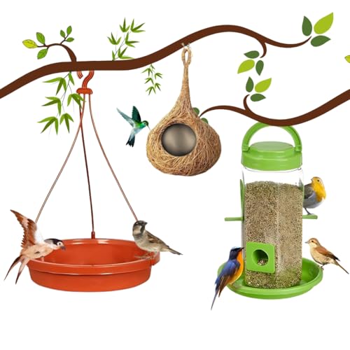 Image of Bird Feeder Water & Food Tray with Nest | Hanging Balcony Bird Feeder for Home Garden | Attracts Sparrows, Parrots, and More - Ideal for Outdoor Use (Nest + Trey + Food Feeder)