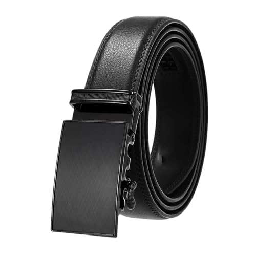 Men's Leather Belt Automatic Buckle Belt Male 30Mm Non-Porous Thin Belt Black 2 105cm