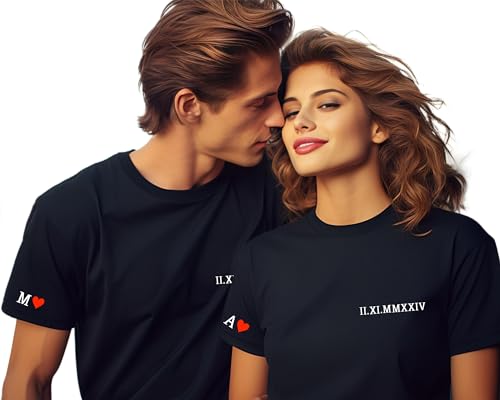 Custom Matching Couple Shirts with Date Initial and Heart Custom Roman Numeral Shirt Personalized Anniversary Shirt Matching T Shirt Wedding Gift Valentines Gift for Couples