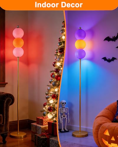 Image of Lightdot RGB Floor Lamp with Touch Control, Dimmable Globe Modern Standing Lamp, RGB&3000K Color Changing LED Floor Lamp Ambient Lighting, Yellow Tall Lamp for Living Room Bedroom Gaming Corner Decor