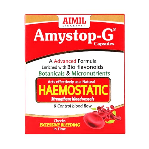 Image of AIMIL Amystop-G Capsules - 20 Capsules | Natural Haemostatic | Strengthens Blood Vessels & Checks Excessive Bleeding Naturally