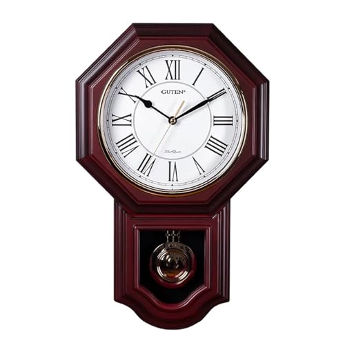 Horloge murale à pendule en bois d'acajou et chiffres romains