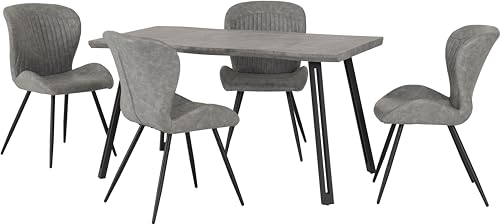 Seconique Quebec Wave Edge Dining Set with 4 Dining Chairs in Concrete Effect/Grey Pu