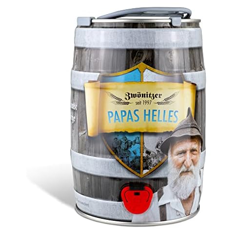 Brauerei Zwönitz Papas Helles/Helles Bier im 5 Liter Bierfass/Geschenke für Bierliebhaber/Partyfass 5L als Vatertagsgeschenk/Bier aus Hallertauer Hopfen im Bier Fass Cover