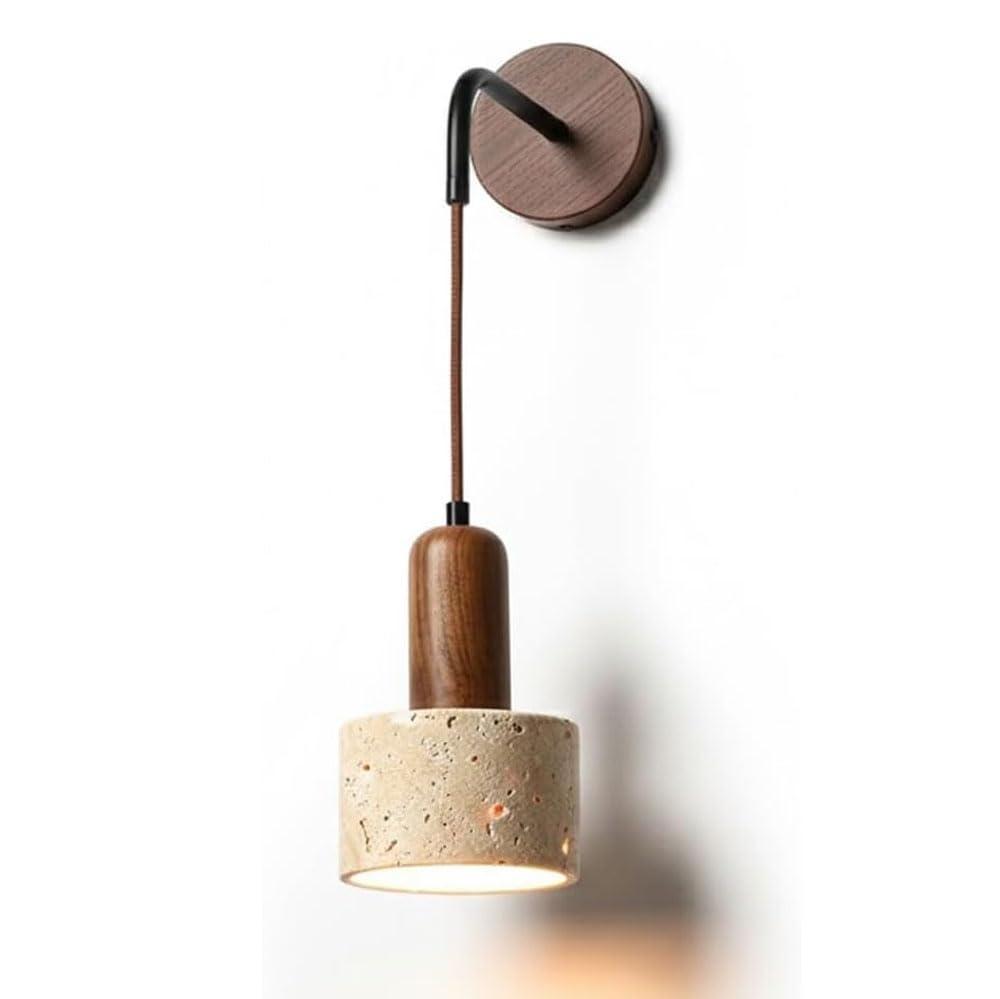 GUOGUOSM Retro Pastoral Style E26 Screw Wall Light, Adjustable Messenger Wire Wall Lamp, Natural Yellow Travertine Wall Sconce, Bedroom Living Room Corridor Decorative Lighting Fixtures