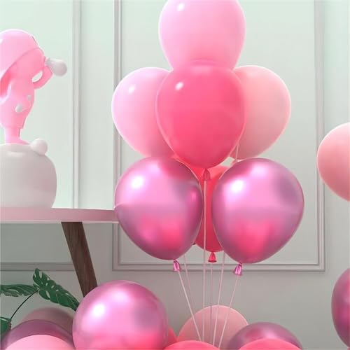 Image of 60pc Pink Balloons Metallic Rose Red Balloon Hot Pink Latex Ballons and Dark Magenta Balloons for Birthday Baby Shower Princess Party Decorations