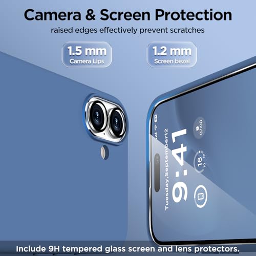 Image of Magnetic for iPhone 16 Case, Compatible with Magsafe, Suction Cup Phone Mount, [2 Screen Protectors][Camera Lens Protector] Silicone Shockproof Protective Slim Phone Cover 6.1 inch, Azure Blue