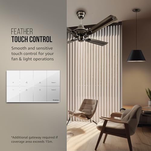 Image of Havells Crabtree iSense Smart Monoblock Touch Panel with1 Fan regulator, 3 ON /OFF switch, 2 Scene (White) I Compatible with 4M Gang Box I Mesh connectivity I Compatible with Alexa, Google Home
