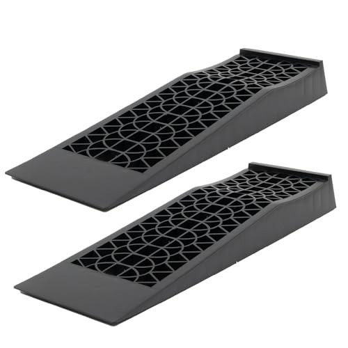 TRUTZHOLM 2 x Auffahrrampe 70 x 20 x 8 cm Ausgleichskeil hochbelastbar 5 t Traglast für PKW Wohnwagen Wohnmobil Auffahrkeil für jeden Untergrund extraflach Kunststoff rutschfeste Rampe schwarz