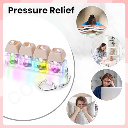 Image of 4 in 1 Cute Cartoon Lighting Keyboard Fidget Toys Adults Fidget Keyboard Clicker with LED Light Keychain Sensory Toys for Anxiety Stress Relief (Cute Couple Bear)