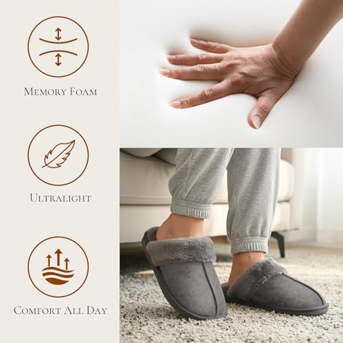 Image of OOW Fuzzy Slippers for Women Cozy Faux Fur House Shoes Memory Foam Slippers | Winter, Warm Slippers, Indoor and Outdoor