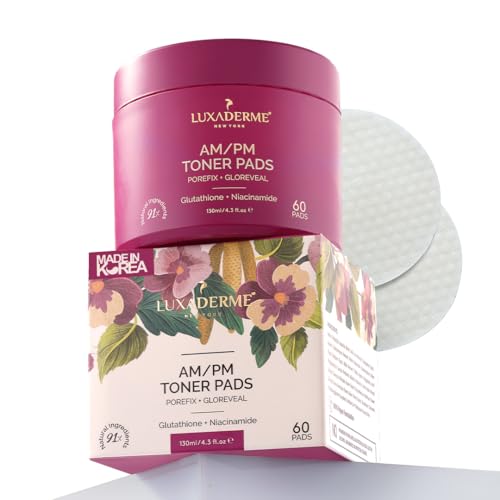LuxaDerme Korean AM/PM Toner Pads for Glass Skin Glow with Niacin...
