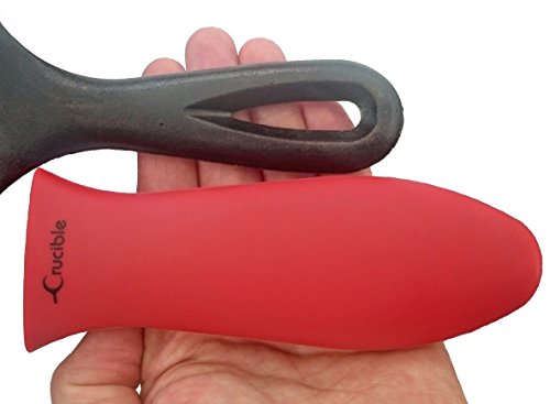 Image of Crucible Cookware 12-Inch Cast Iron Skillet Set (Pre-Seasoned), Including Large & Assist Silicone Hot Handle Holders | Indoor & Outdoor Use