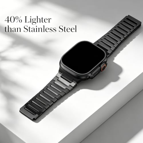 Image of Titanium Apple Watch Band for Men Compatible with Apple Watch Ultra 3 /2 /1 49mm,iWatch Series 11 /10 /9 /8 /7 /6 /5 /4 /SE /3 /2 /1 (46 /45 /44 /42mm),Lightweight Waterproof and Scratch Resistant Metal Strap