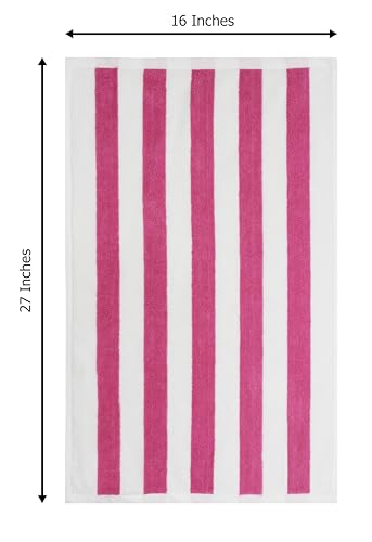 Image of ORIGINAL KIDS Hand Towels - Set of 6 Cabana Stripe 100% Cotton Yarn Dyed Terry Hand Towels - Super Soft Quick Dry Easy Care Absorbent Towels for Bathroom Kitchen Toddlers Children - 16x27 - Pink White