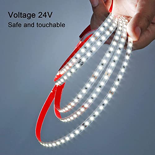 Image of 24V 65.6ft /20m LED Strip Light Cool White 6000K 2400LEDs High Brightness 12000LM SMD2835 Flexible No-Waterproof LED Tape for Kitchen Garden Backyard Hallways Stairs Decoration(No Power Supply)