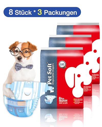 Pet Soft Hundewindeln für Hündinnen, 24 Stück,super saugfähig, Denim-Jeans-Stil