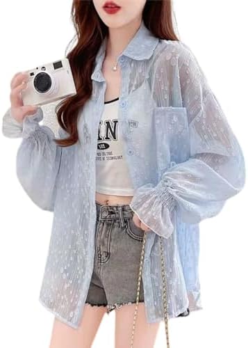 Collecala Women's Sheer Shirt, Cardigan, Summer UV Protection, Long Sleeve Shirt, Sun Protection, See-through Shirt, Summer Tops, Big Size, Cold Protection, Spring, Summer, Autumn Cardigan, Summer