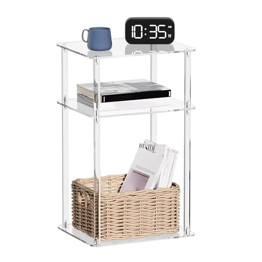 HMYHUM Small Acrylic Side Table for Small Spaces, 14" L x 11.5" W x 23.2" H, Small Nightstand/Bedside Table, Home Accent End Table for Living Room, Bedroom, 3 Tier, Clear