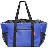 [DSDCDJ] エコバッグ 折りたたみ式 レジかごサイズ買い物バッグ 巾着付 買い物袋 軽量 耐久性 手提肩掛け両用 ショッピングバッグ（ブルー）