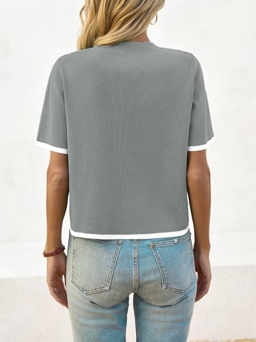 Image of Saodimallsu Women's Short Sleeve Color Block Crew Neck Sweater