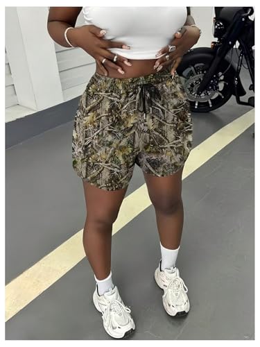 WDIRARA Women's Plus Size Camo Drawstring Waist Shorts Workout Gym Track Shorts2
