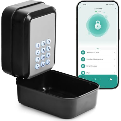 Thlevel Smart Key Lock Box Electronic Bluetooth Lock Box with Tuya APP Control & PIN Code Types,Share eKey Wall Mounted Lock Box for Airbnb Realtor House Office