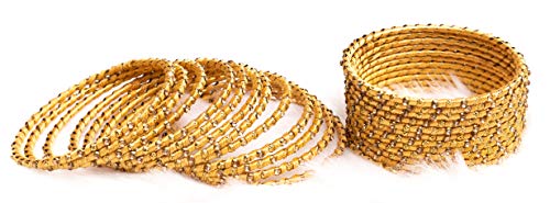 Image of Swara Creations Metal bangles /kada Set wrapped in Silk Thread & golden dots for Women & Girls (24 Pcs)