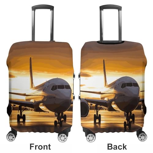 Airplane in The Evening Light Elastic Luggage Cover Suitcase Protector for 19-32 Inch Suitcases | Universal Stretchable Travel Bag Cover | Anti-Scratch, Washable with Zipper Closure L3