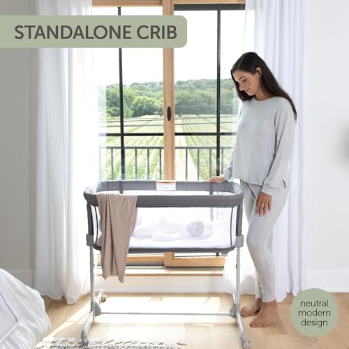 Image of KoolerThings 3 in 1 Baby Bassinet, Bedside Sleeper, & Playpen, Easy Folding Portable Crib (Grey)- KoolaBaby (Mesh Bassinet)