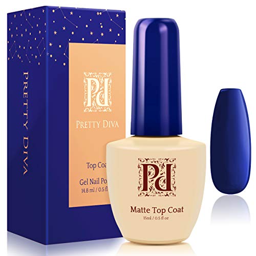 PrettyDiva Matte Top Coat - Matte Gel Top Coat Soak Off UV LED Nail Polish Gel Top Coat , Matte Finish Gel Polish Long Lasting No Wipe Gel Top Coat Nail Polish - 0.5 oz