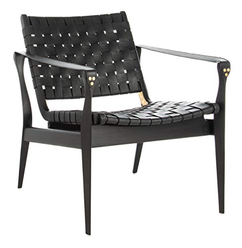 Safavieh Couture Home Dilan Black Leather Weave Safari Accent Chair #TOP1