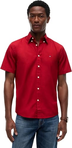 Tommy Hilfiger Men's Flex Poplin Solid S/S Shirt Mw0Mw37584, RED, L