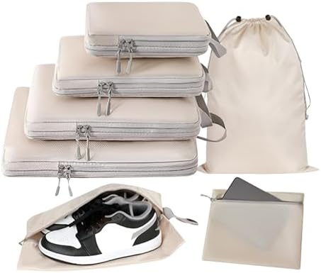 Compression Packing Cubes Set – 7 Piece Travel Luggage Organizer ...