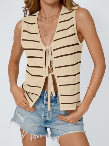 Image of LILLUSORY Womens Tie Front Tops Vacation Sweater Vest | Bohemian Style, Beach Resort Wear, Concert Western Outfits, Crochet Tops, Vacation Outfits, Cute Y2k Sleeveless 2026