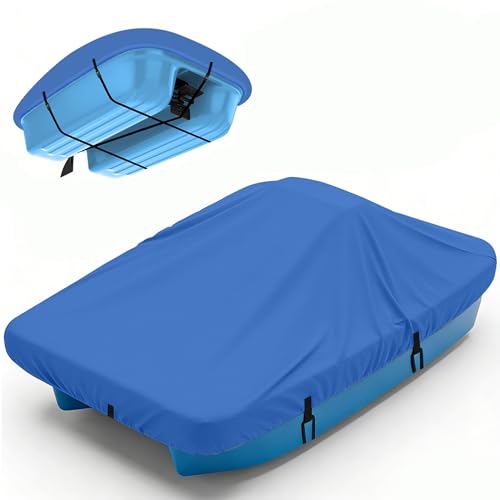 Tegnero Pedal Boat Cover Waterproof Heavy Duty 1200D Paddle Boat Cover with 3 Windproof Straps & Elastic Hem Double-Layer Reinforced Corners Sealed Seams Fits 3-5 Person Pedal Boats Blue