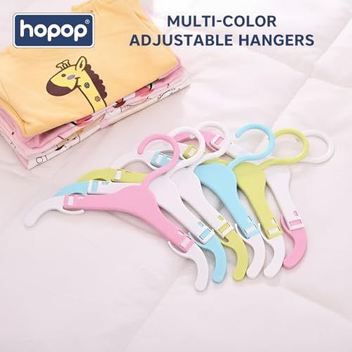 Image of Hopop Kids Hangers|Telescopic Adjustable Anti Slip Plastic Hanger for Baby & Kids Clothes |Extendable Hanger for Wardrobe|Baby Hangers for Kids Clothes Set| Multicolour (Pack of 12)