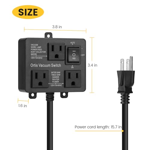 Image of Automatic Vacuum Switch, Ortis Vacuum Switch for More Power Tools, Delay Vacuum On /Off to Prevent Circuit Overload and Tripping, Keep Your Workplace Cleaner, Better for Your Lung, Black