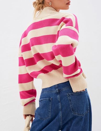 Arssm Womens Color Block Striped Sweater Long Sleeve Cardigans Button Down V Neck Knit Top Fashion 2024 Knitwear4