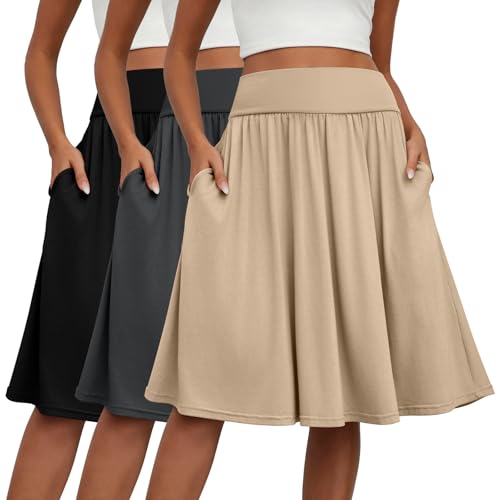 Evervibe 3 Pcs Womens Midi Skirts Knee Length with Pockets