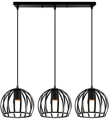 iDEGU Hängeleuchte, Retro, Vintage, Kronleuchter, Deckenleuchte, in Form eines Käfigs, aus Metall, E27, moderne Deckenleuchte, für Wohnzimmer, Esszimmer, Restaurant, 20 cm (Schwarz, 3 Lampen, Stab)