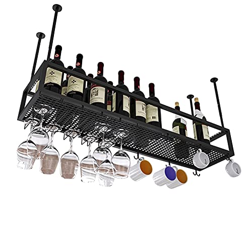 Support de plafond pour bouteilles de vin avec rack de rangement pour verres - 2