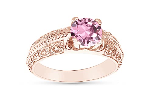 AFFY Round Shape Simulated Birthstone Engagement Ring In 14K Rose Gold Over 925 Sterling Silver