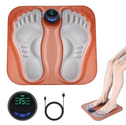 LORESJOY EMS Masajeador de Pies, Masajeador de Pies Eléctrico, Massager Plantar Eléctrico Plegable y Portátil 6 Modos y 15 Niveles de Intensidad, Carga USB Regalos para Mamá y Papá