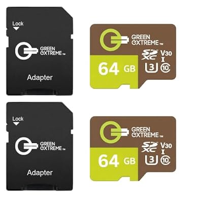 Green Extreme 64GB microSDXC Memory Card with SD Adapter, Class 10 U3, Up to 100MB/s Read Speed (2 Pack)