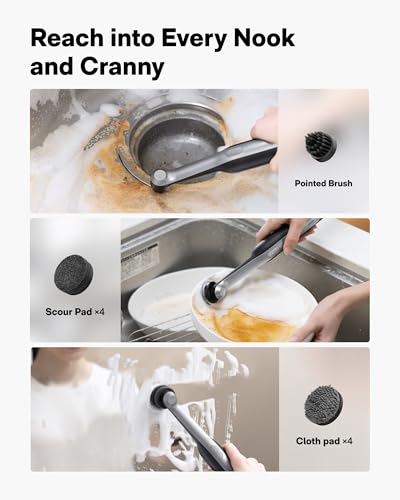 Image of HOTO Wand Cordless Spin Scrubber, Electric Grout Cleaning Brush, IPX7 Full Body Waterproof Bathroom Scrubber, 12 Brush Heads Power Scrubber for Grout, Tiles, Corners, Crevices