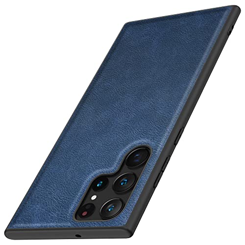 Kqimi Hülle für Samsung Galaxy S22 Ultra, Premium Leder Handyhülle Stilvolle Weicher Griff Stoßfeste Anti-Kratzschutz Schutzhüllen für Samsung Galaxy S22 Ultra 5G (6.8") 2022(Blau) Cover